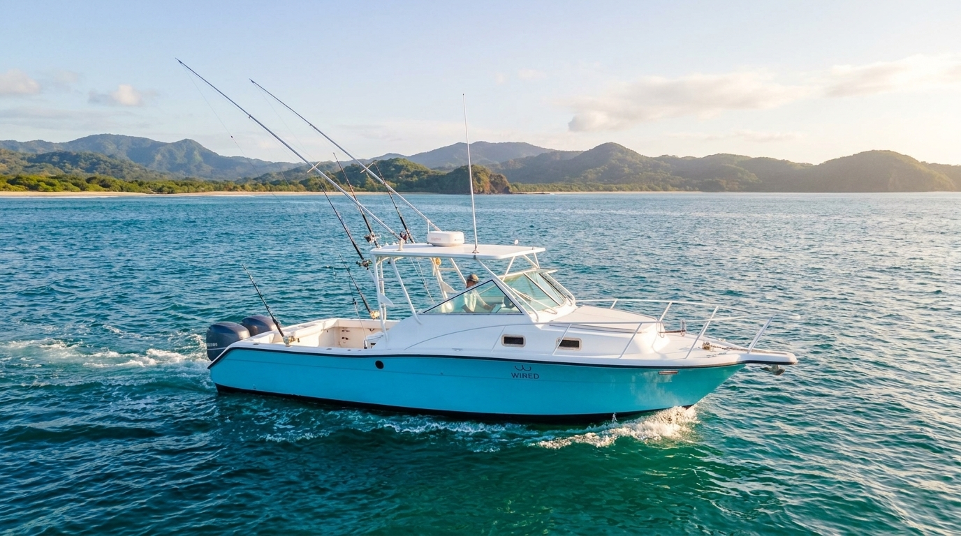 Offshore sport fishing boat charter chasing pelagic game in Tamarindo